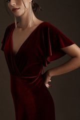 Dark Green Velvet Dress V Neck Sheath/Column Formal Evening Dress
