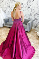 Dark Purple Prom Dress A-Line Spaghetti Straps Long Formal Dress