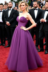 Dark Purple Wedding Guest Dress Tulle Elegant Sweetheart A Line Gala Dress