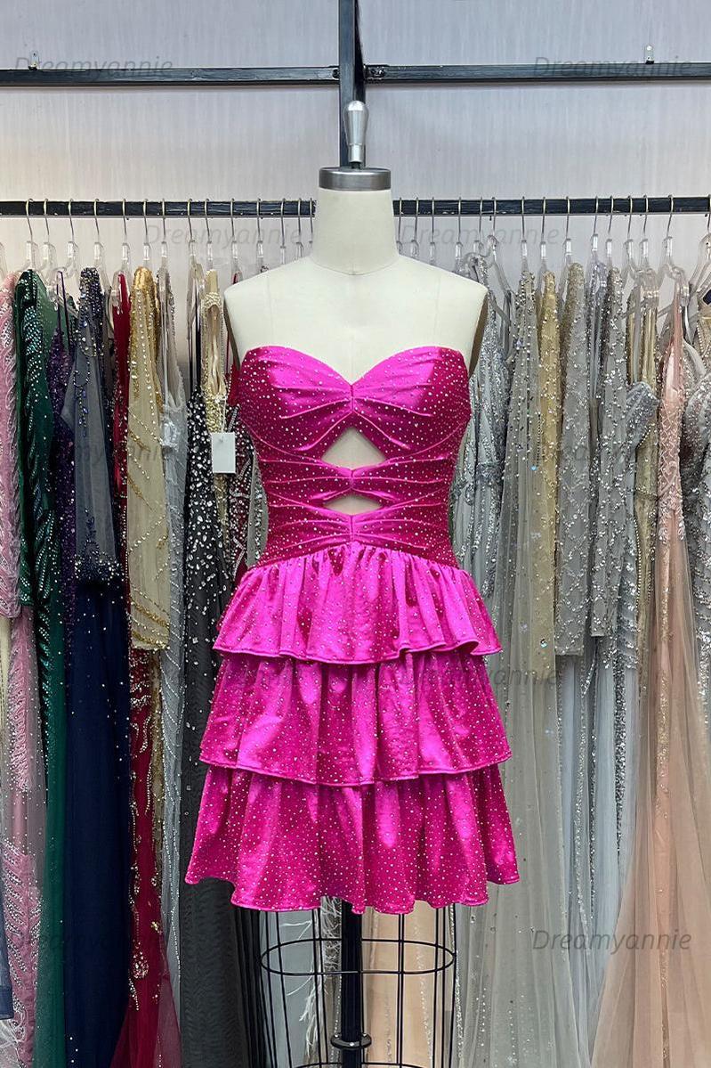 Orange A Line Strapless Sweetheart Satin Homecoming Dress with Keyhole