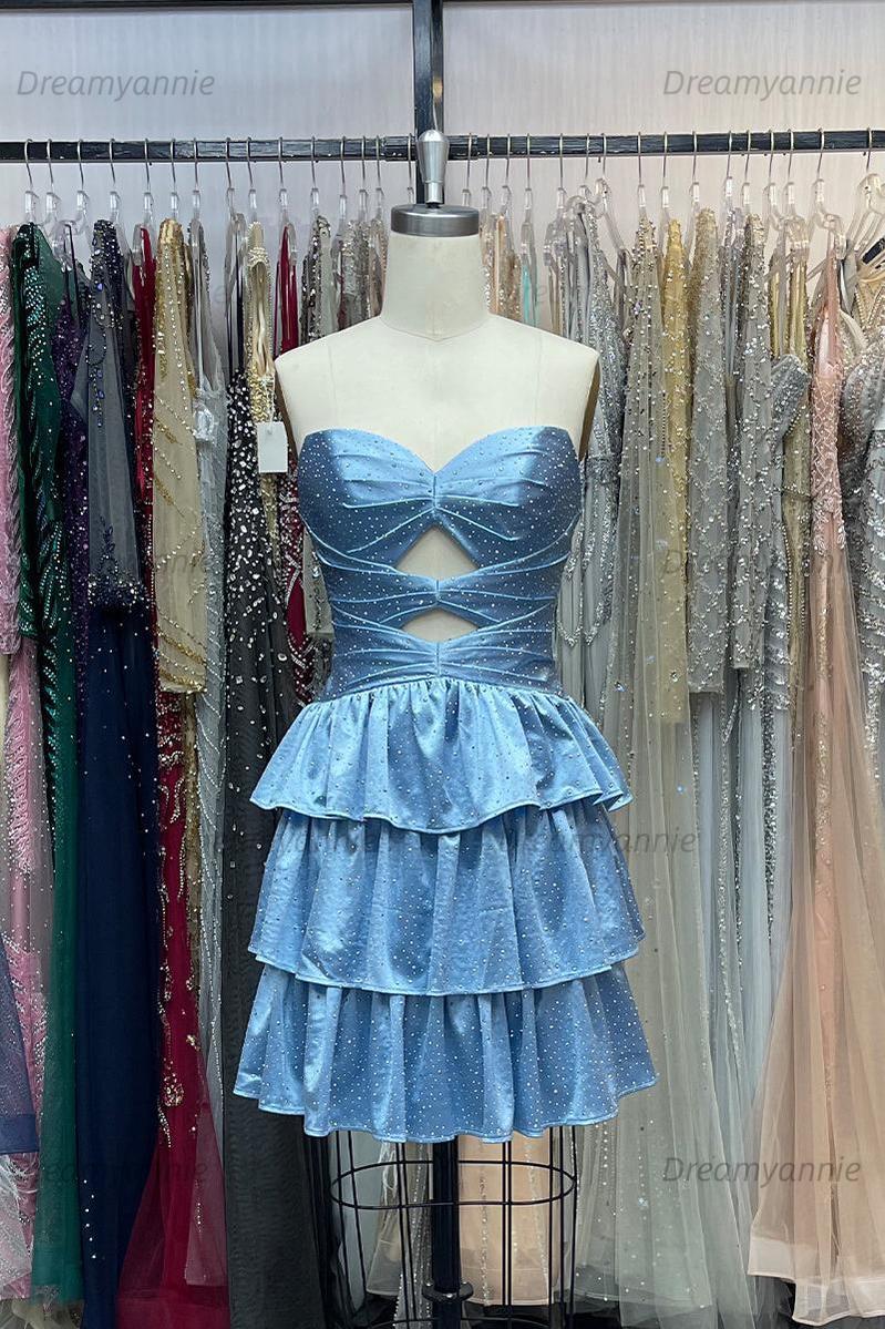 Orange A Line Strapless Sweetheart Satin Homecoming Dress with Keyhole