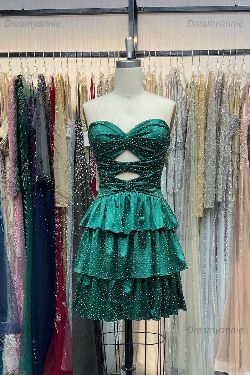 Orange A Line Strapless Sweetheart Satin Homecoming Dress with Keyhole