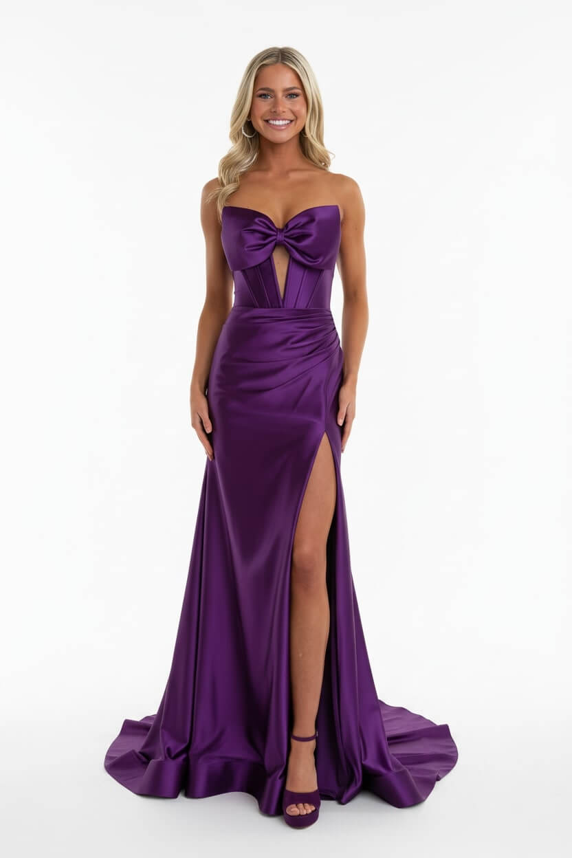 Dreamyannie Corset Red Prom Dress Satin Sweetheart Formal Dress With Slit