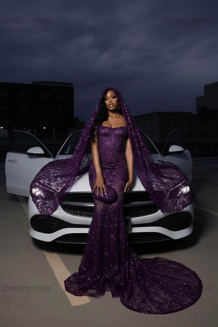 Strapless Silver Prom Dress Sequined Tulle Mermaid Formal Evening Dress