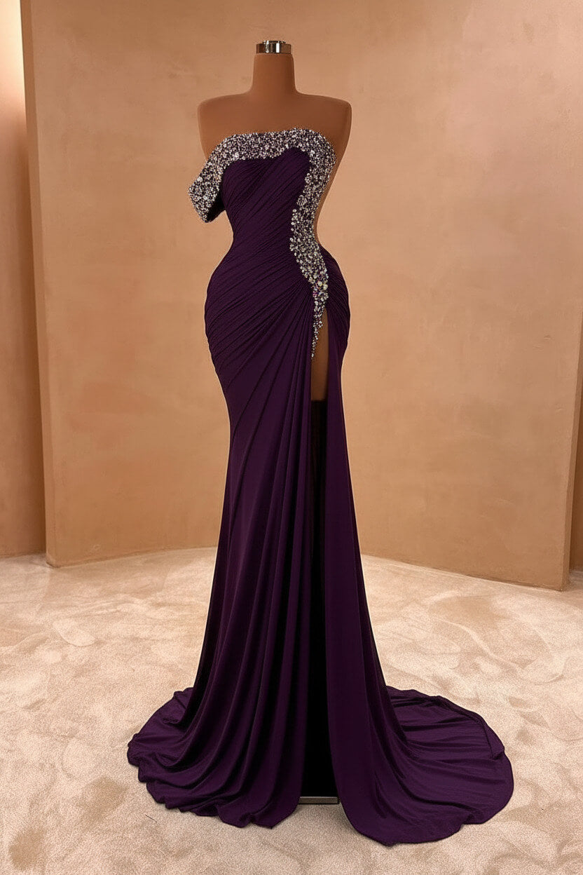 Blue Mermaid Prom Dress One Shoulder Beaded Formal Dress