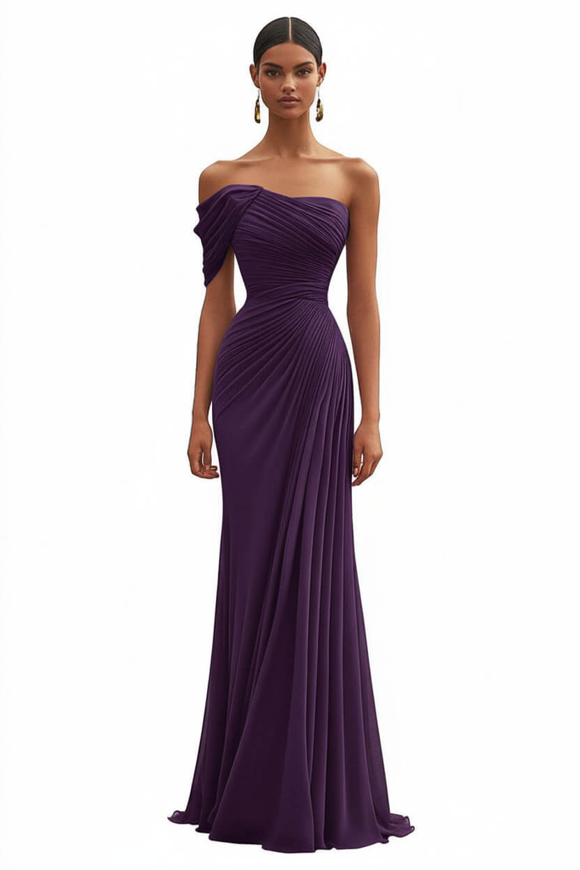 Dreamyannie One Shoulder Ruched Mermaid Dark Green Wedding Guest Dress Long Formal Dress