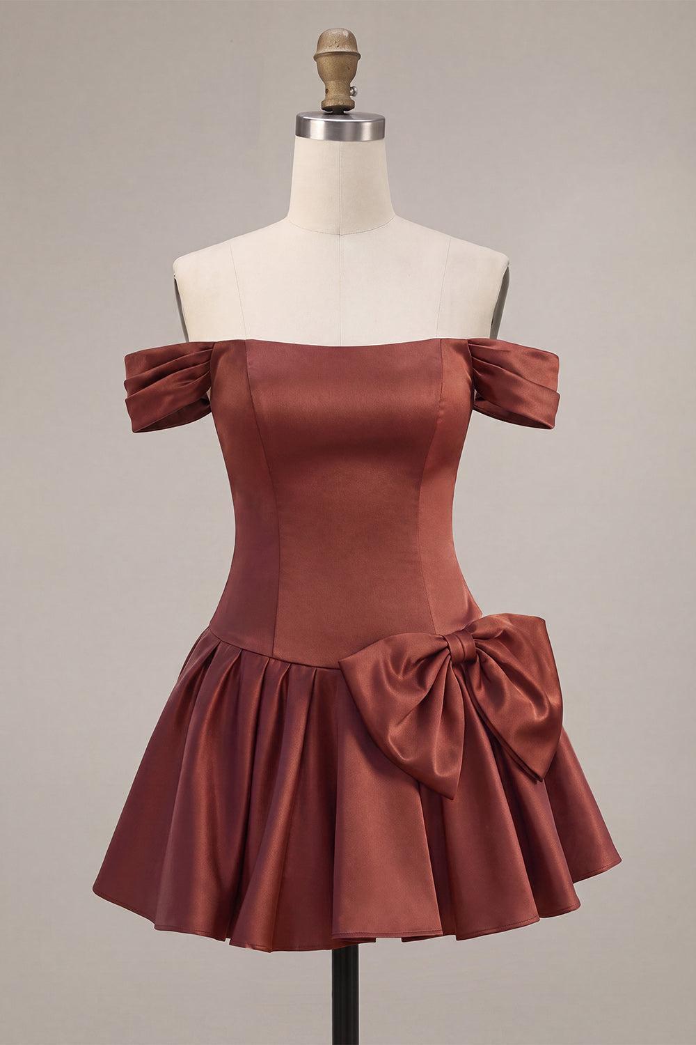 Desert Rose A-Line Satin Short Homecoming Dress with Bow