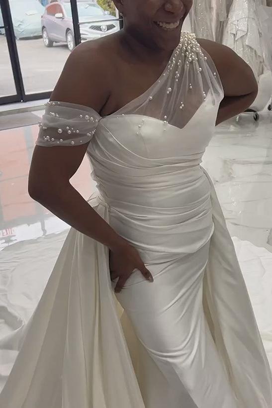 Detachable Satin Wedding Dress With Beading
