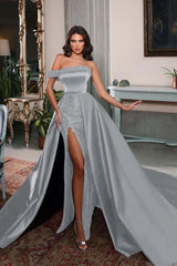 Detachable Train Prom Dress One Shoulder Beaded Formal Dress