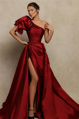 Detachable Train Prom Dress Sleeveless One Shoulder Satin Formal Dress