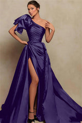 Detachable Train Prom Dress Sleeveless One Shoulder Satin Formal Dress