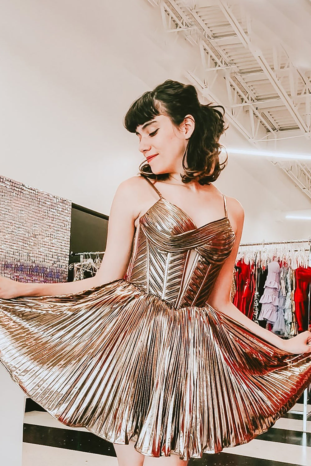 Dreamyannie A-Line Brown Homecoming Dresses Spaghetti Straps Corset Short Cocktail Dresses