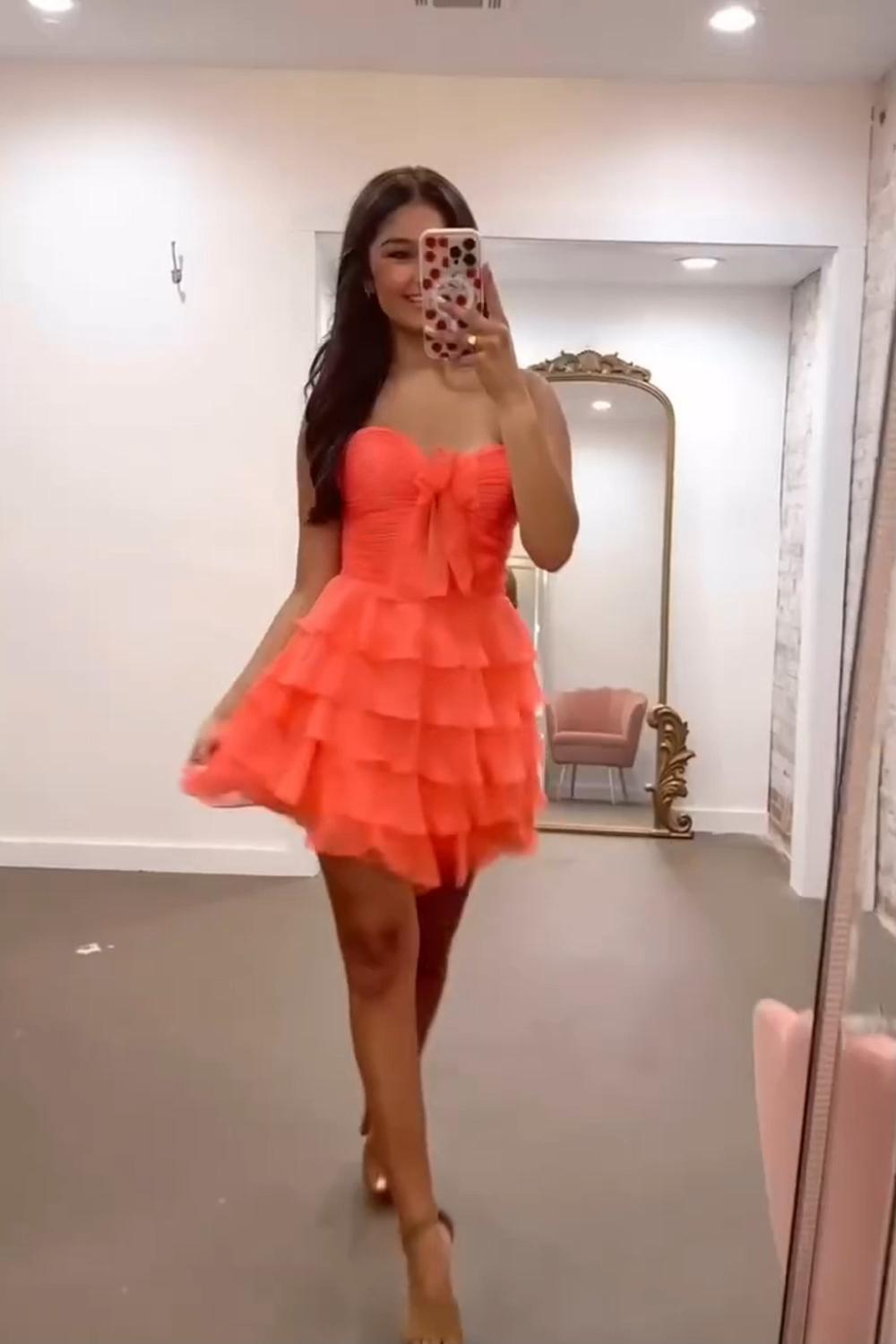 Dreamyannie A Line Homecoming Dresses Blue Tulle Sweetheart Tiered Cocktail Dresses