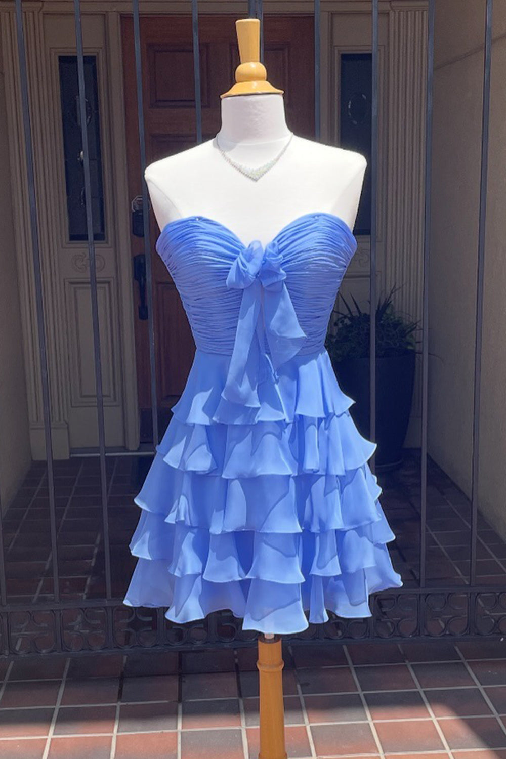 Dreamyannie A Line Homecoming Dresses Blue Tulle Sweetheart Tiered Cocktail Dresses
