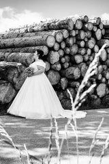 Dreamyannie A Line Plus Size Wedding Dress Off the Shoulder Lace Up Bridal Gown