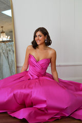 Dreamyannie A Line Sweetheart Fuchsia Prom Dress Satin Long Formal Dress