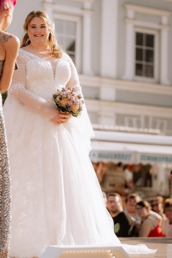 Dreamyannie Beach Plus Size Wedding Dress Long Sleeve Lace A Line Boho Bridal Gown