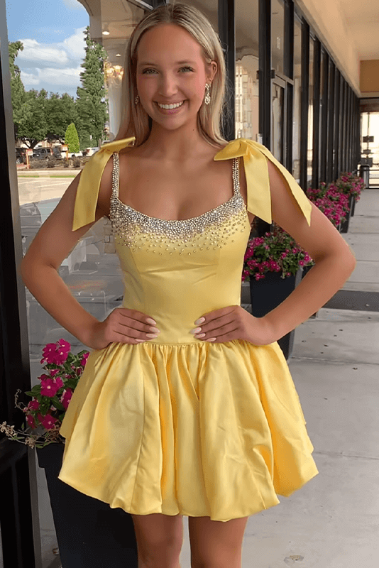 Dreamyannie Beaded A Line Homecoming Dresses Short Cocktail Dresses With Bow