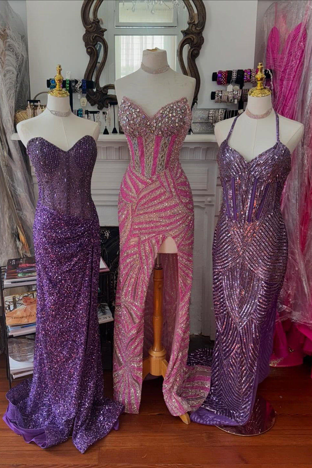 Dreamyannie Beaded Blush Prom Dress Sweetheart Long Formal Dress With Slit