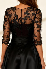 Dreamyannie Black A Line Satin Floor Length Mother Of The Bride Dress With Slit