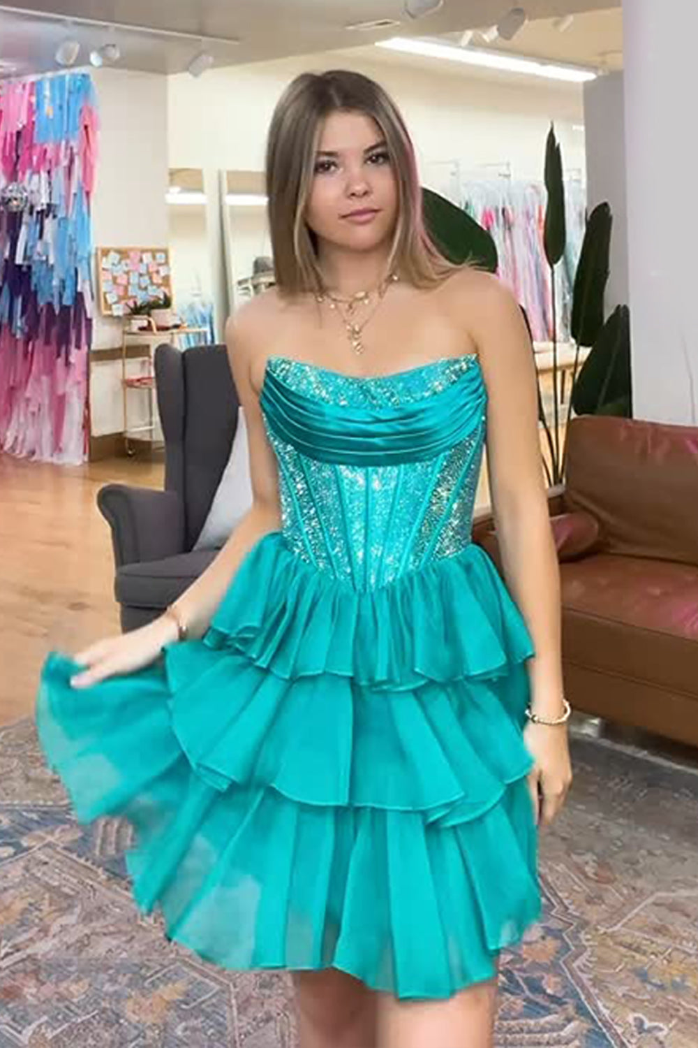 Dreamyannie Black Beaded Corset A Line Homecoming Dresses Short Cocktail Dresses With Ruffles