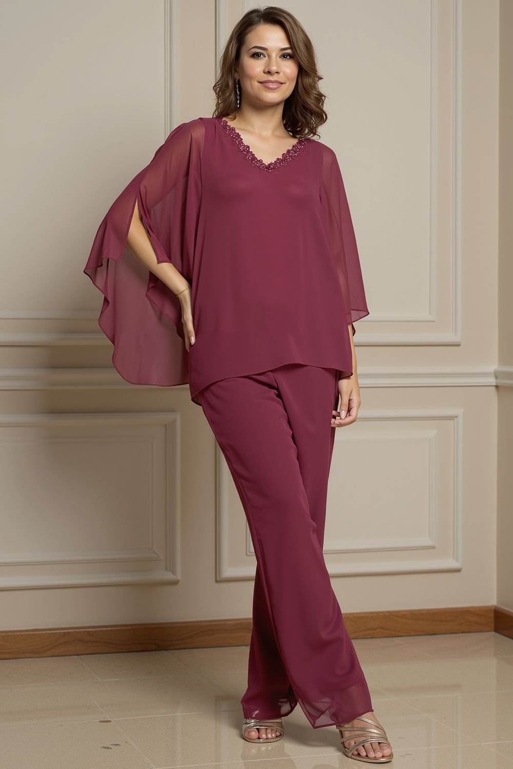 Dreamyannie Black Beaded V Neck Mother Of The Bride Pant Suits