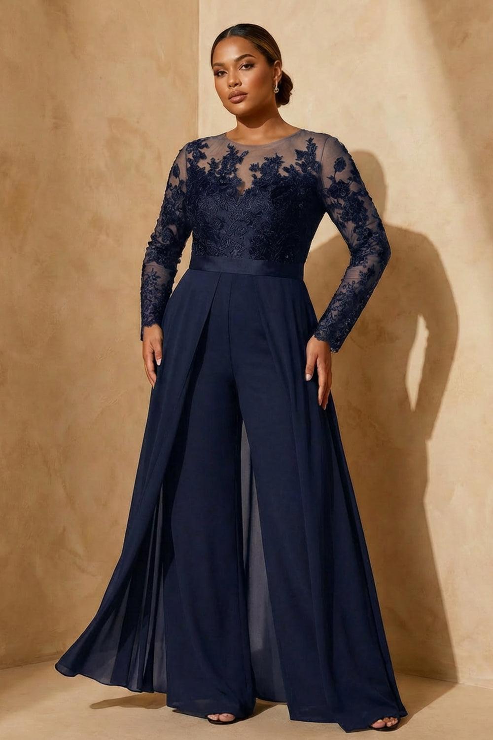 Dreamyannie Black Chiffon Illusion Neck Floor Length Mother Of The Bride Jumpsuit With Cape