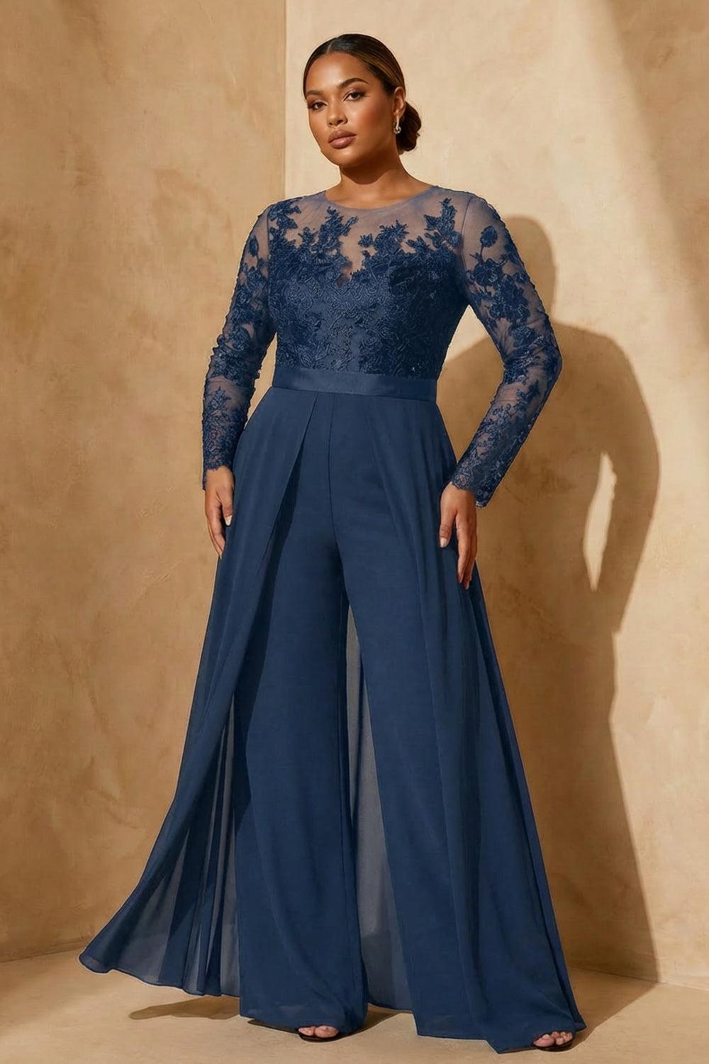 Dreamyannie Black Chiffon Illusion Neck Floor Length Mother Of The Bride Jumpsuit With Cape