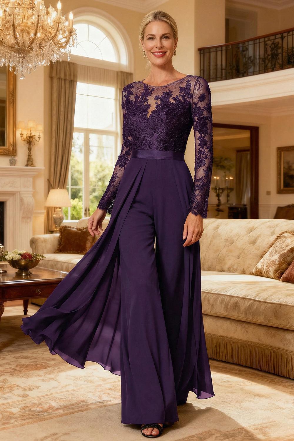 Dreamyannie Black Chiffon Illusion Neck Floor Length Mother Of The Bride Jumpsuit With Cape