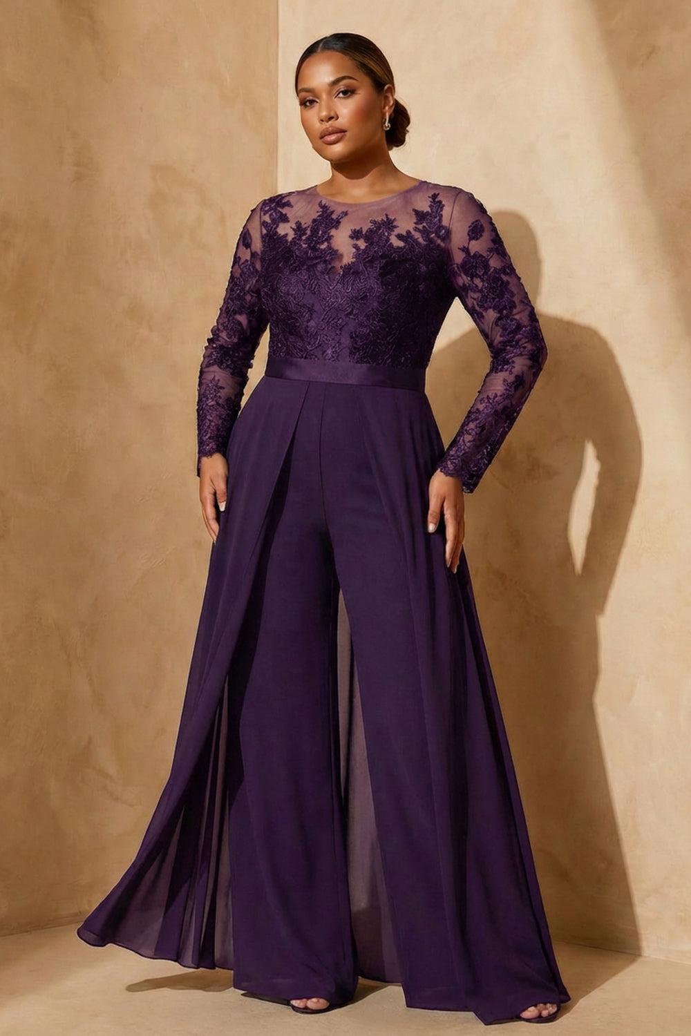 Dreamyannie Black Chiffon Illusion Neck Floor Length Mother Of The Bride Jumpsuit With Cape