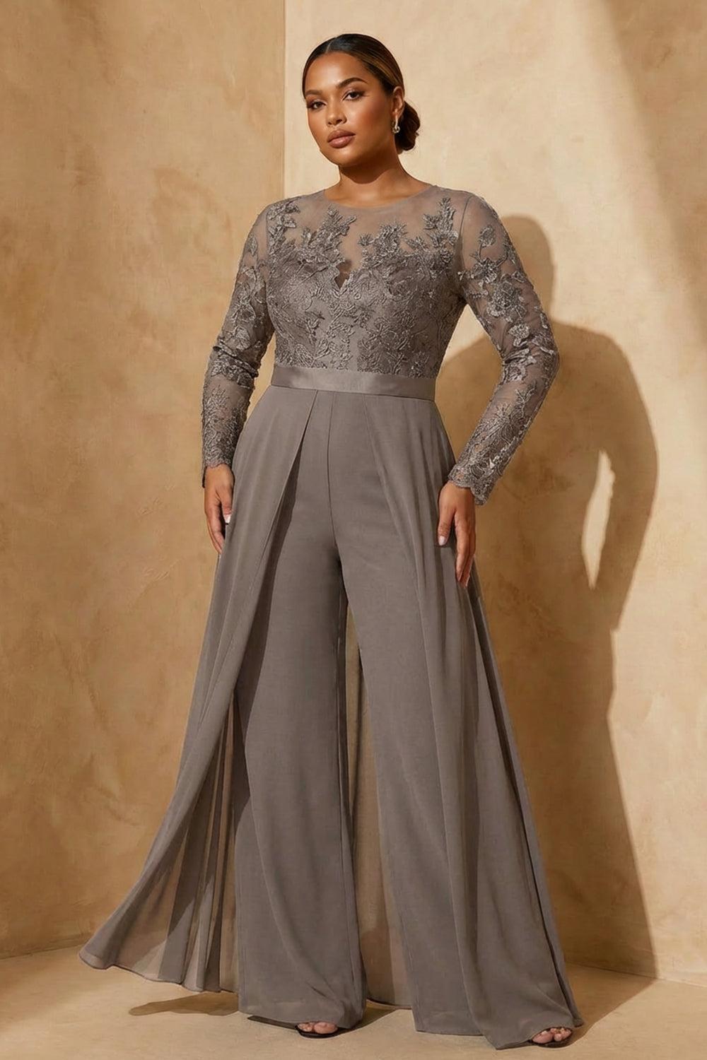 Dreamyannie Black Chiffon Illusion Neck Floor Length Mother Of The Bride Jumpsuit With Cape