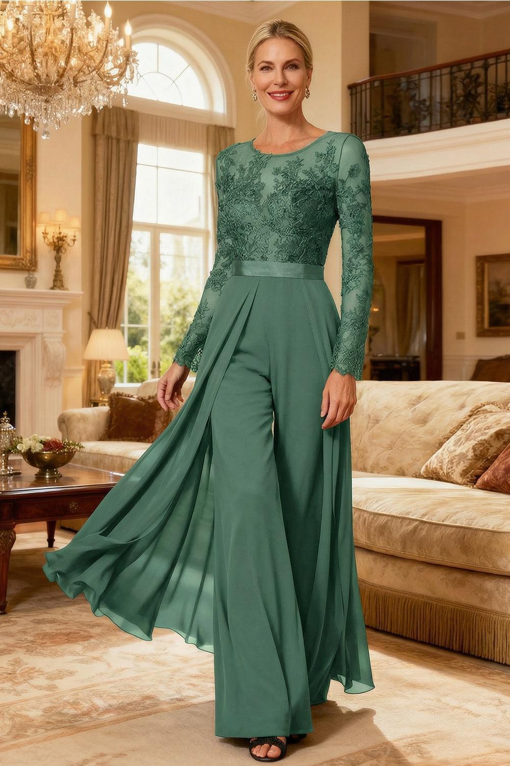 Dreamyannie Black Chiffon Illusion Neck Floor Length Mother Of The Bride Jumpsuit With Cape