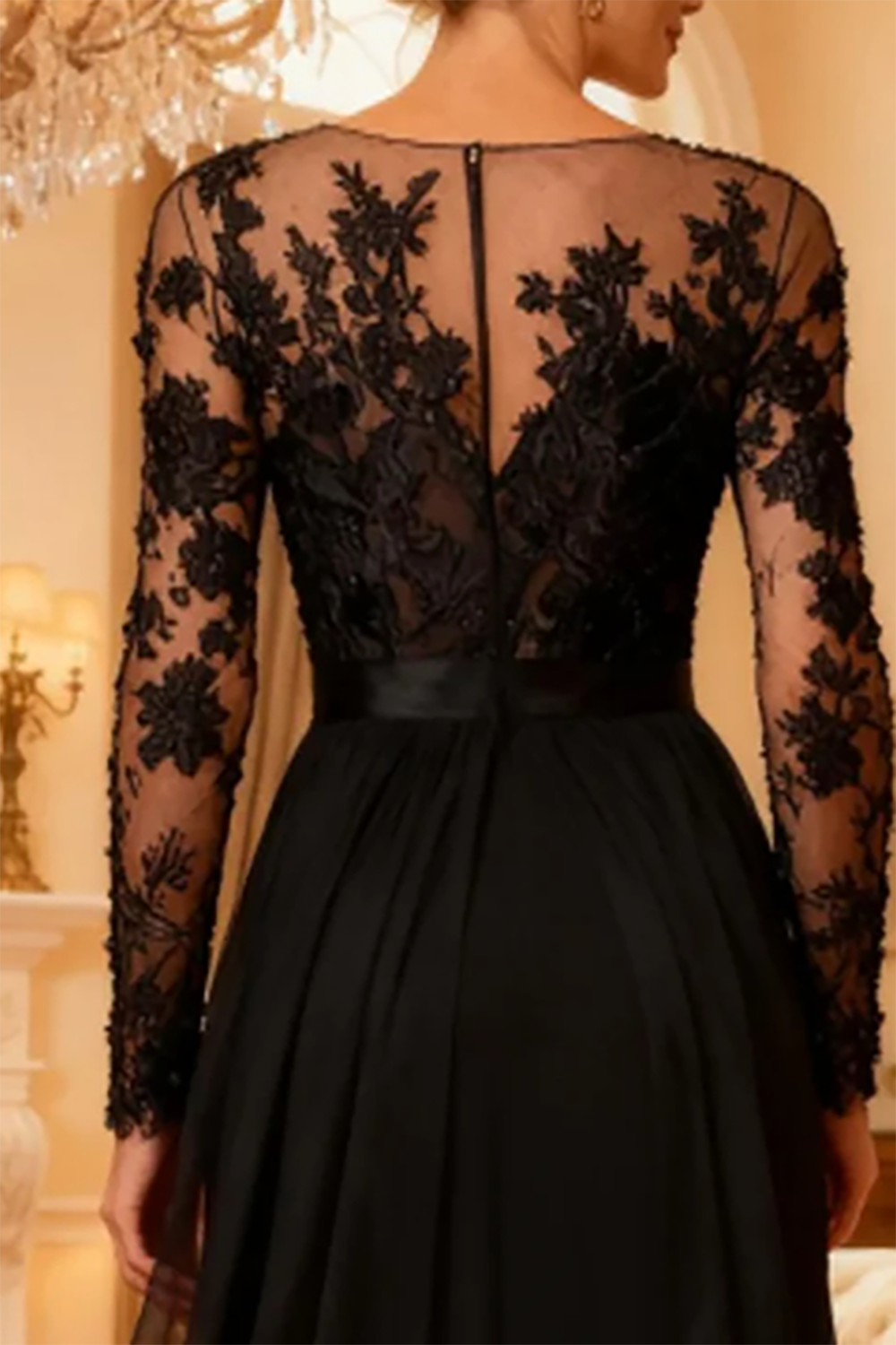 Dreamyannie Black Chiffon Illusion Neck Floor Length Mother Of The Bride Jumpsuit With Cape