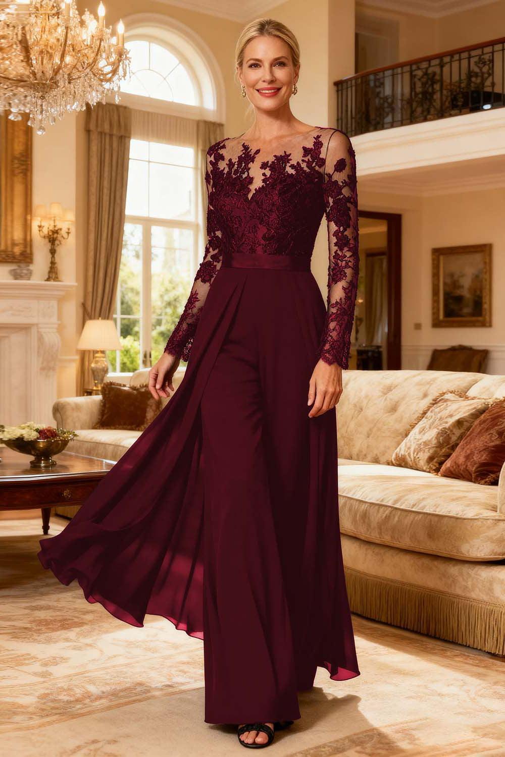Dreamyannie Black Chiffon Illusion Neck Floor Length Mother Of The Bride Jumpsuit With Cape