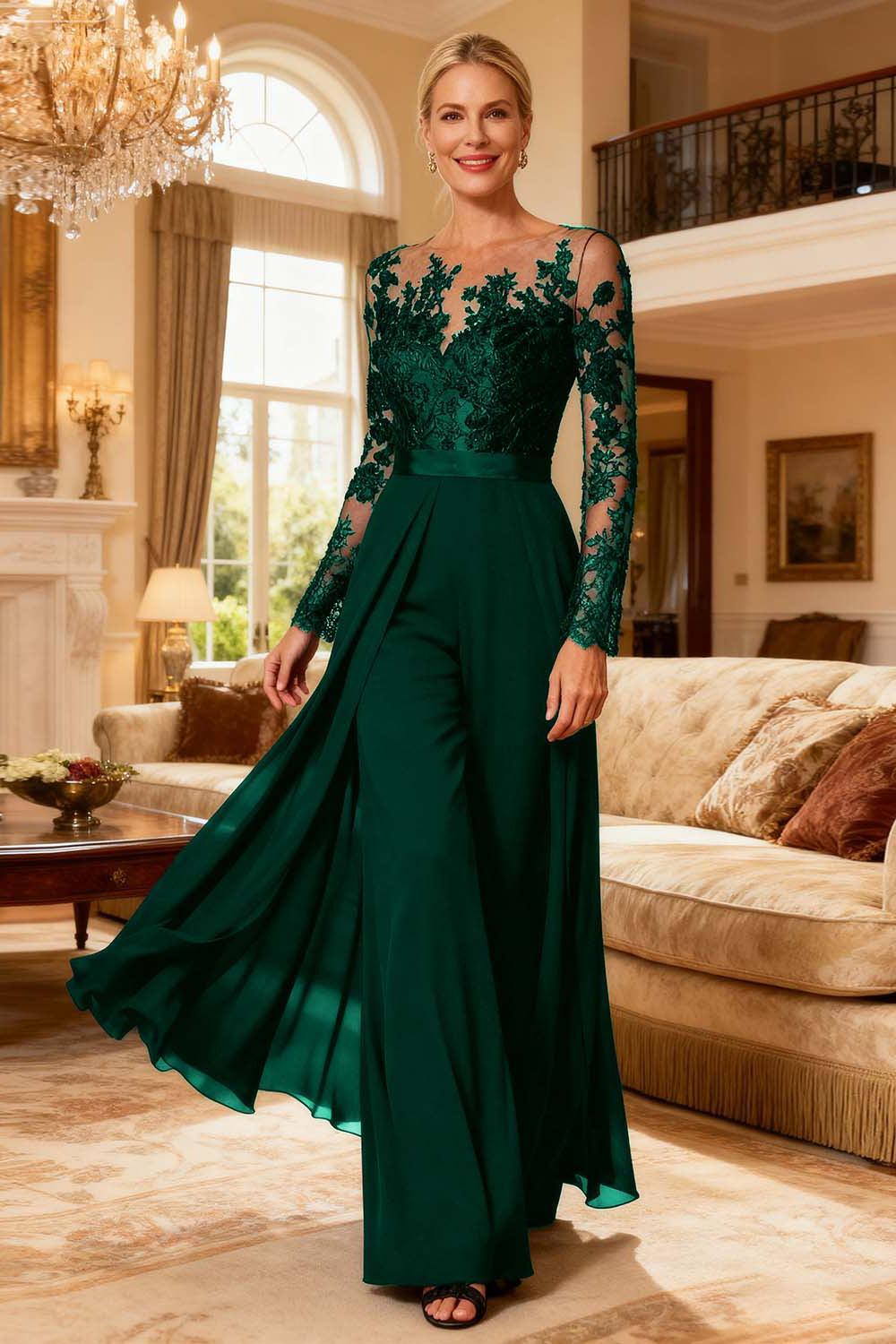Dreamyannie Black Chiffon Illusion Neck Floor Length Mother Of The Bride Jumpsuit With Cape