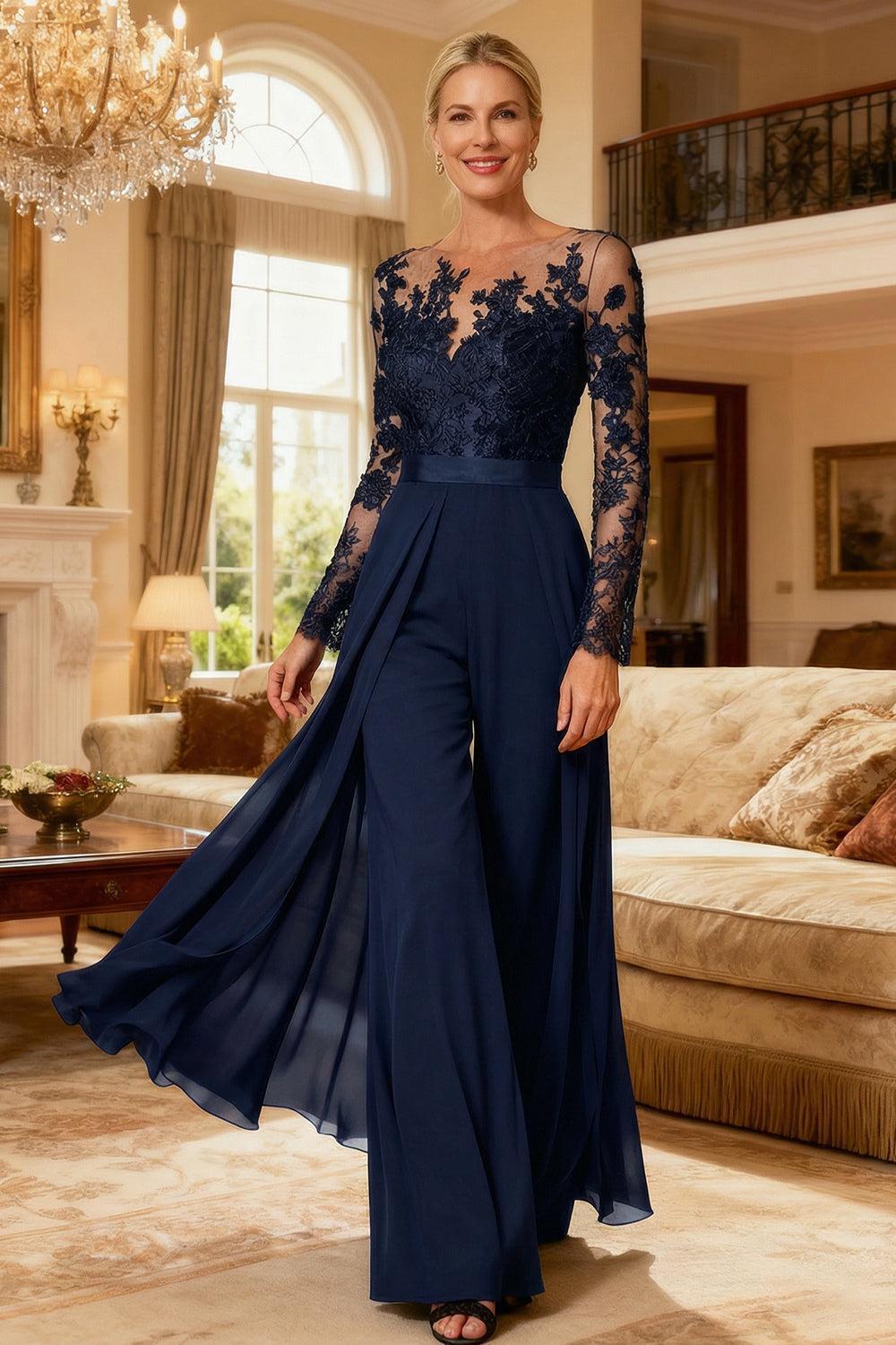 Dreamyannie Black Chiffon Illusion Neck Floor Length Mother Of The Bride Jumpsuit With Cape