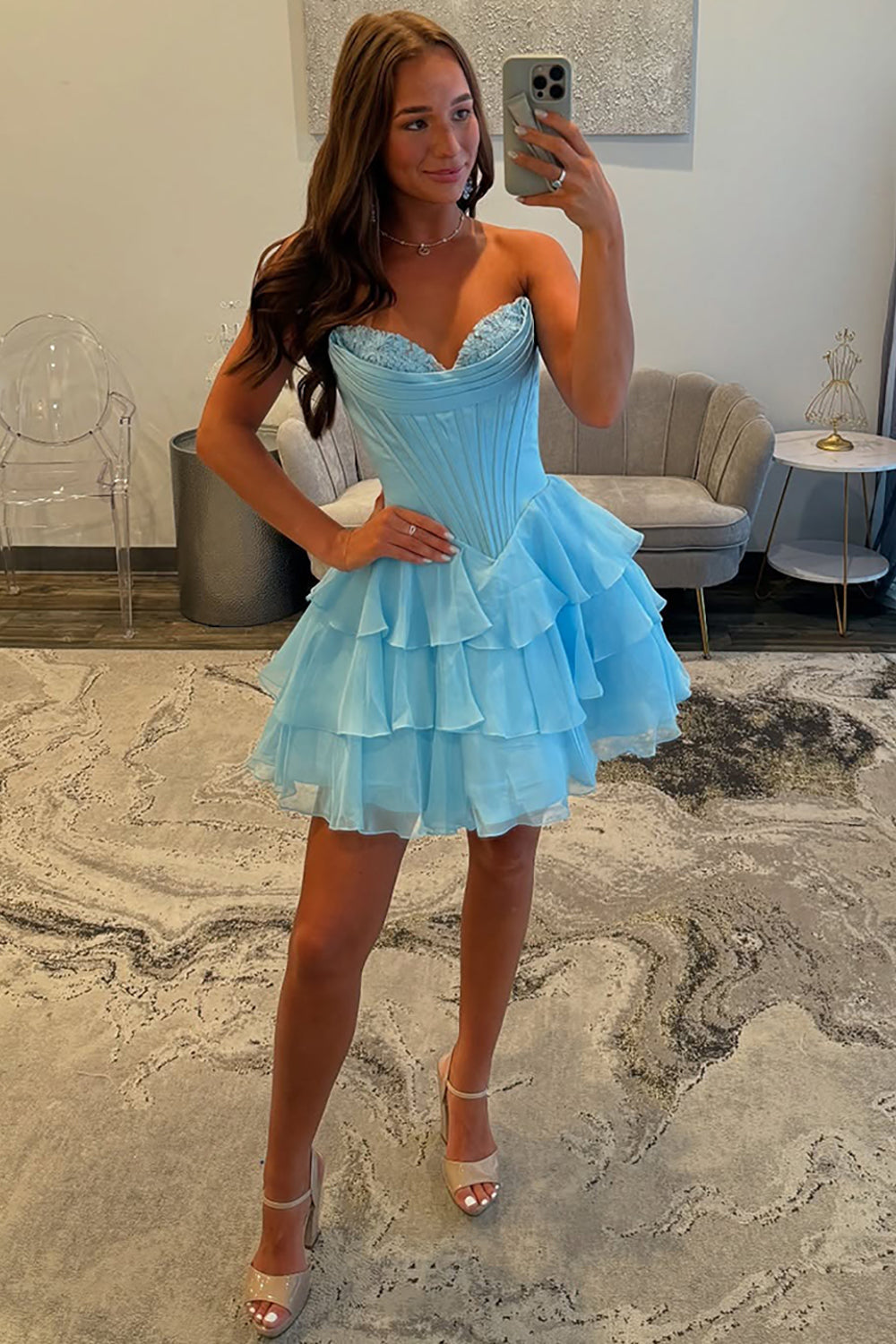 Dreamyannie Black Corset A Line Homecoming Dresses Short Cocktail Dresses With Ruffles