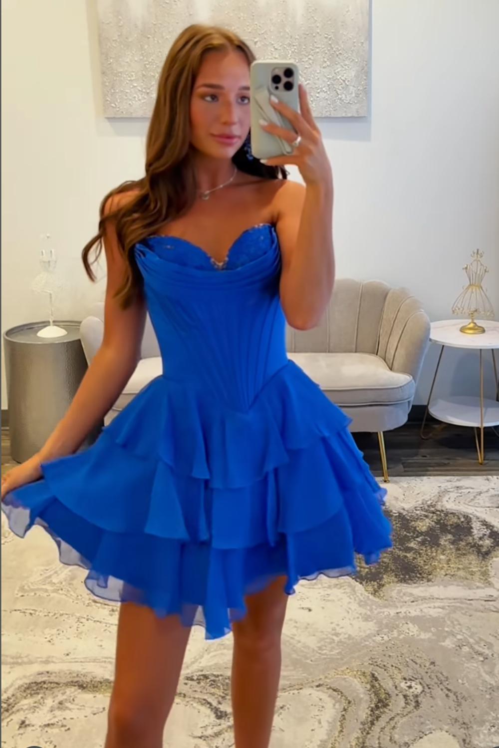 Dreamyannie Black Corset A Line Homecoming Dresses Short Cocktail Dresses With Ruffles