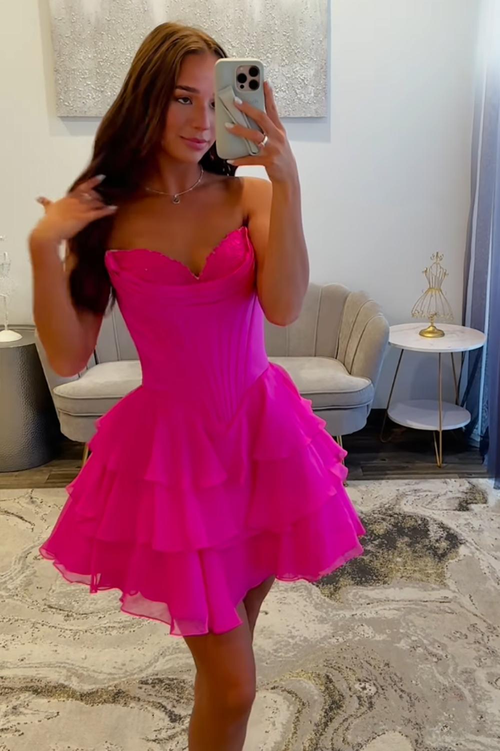 Dreamyannie Black Corset A Line Homecoming Dresses Short Cocktail Dresses With Ruffles