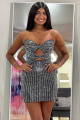 Dreamyannie Black Cut Out Short Tight Homecoming Dresses Cocktail Dresses With Beading