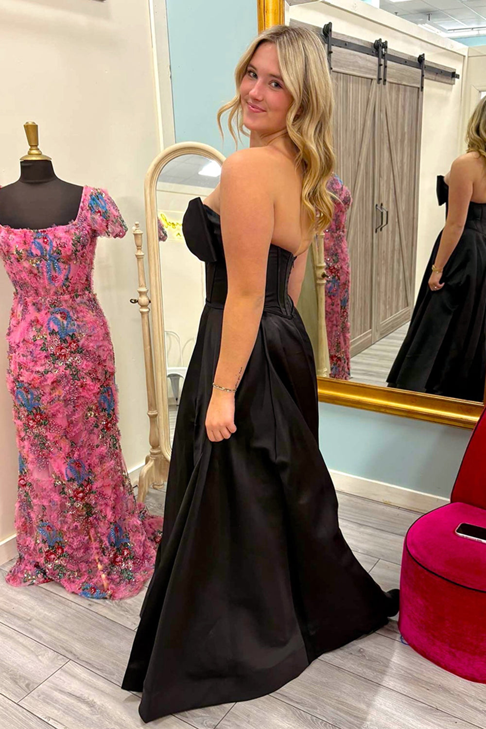 Dreamyannie Black Prom Dress A Line Bow Sweetheart Formal Dress With Slit