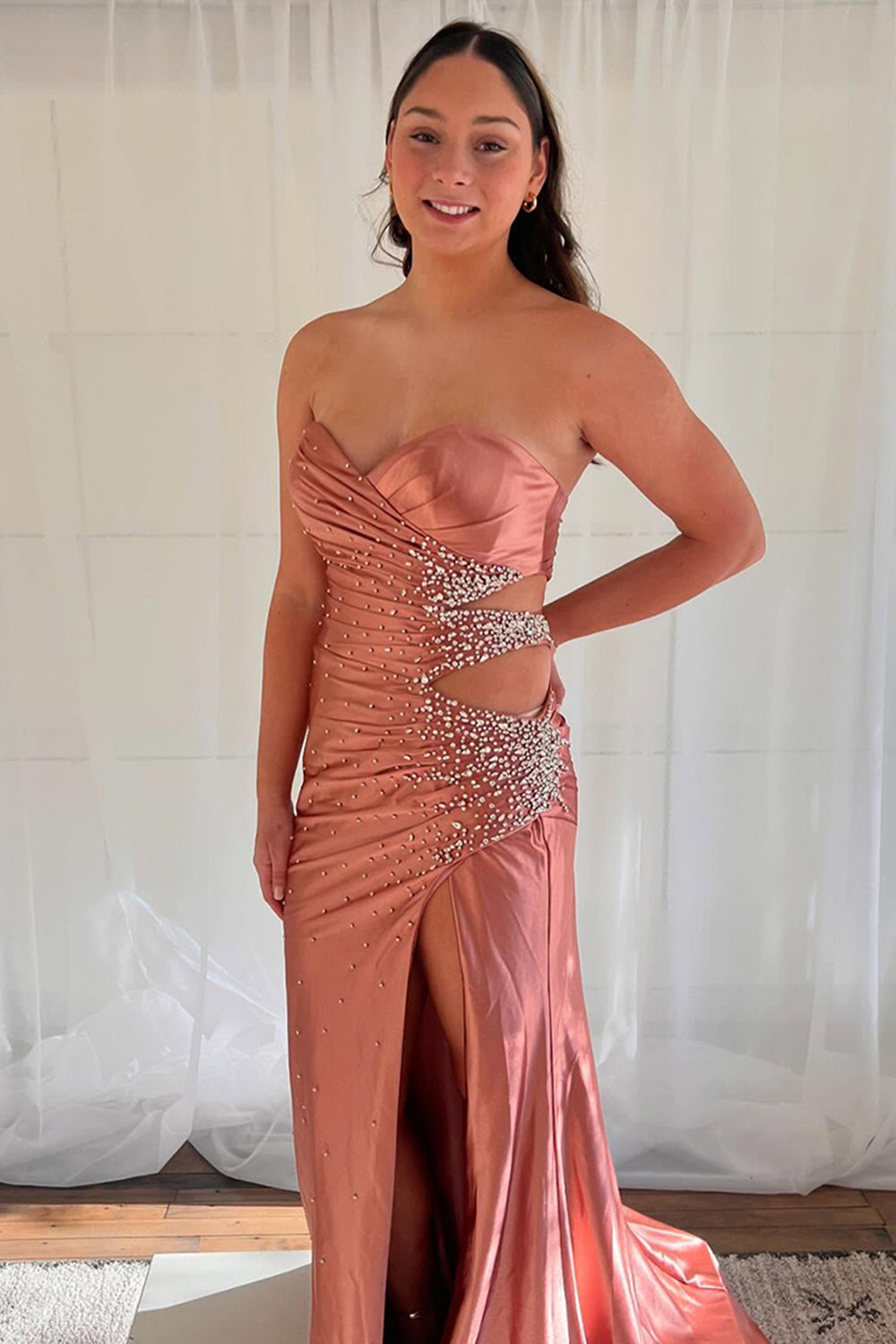 Dreamyannie Black Prom Dress Beaded Mermaid Sweetheart Long Formal Dress With Slit