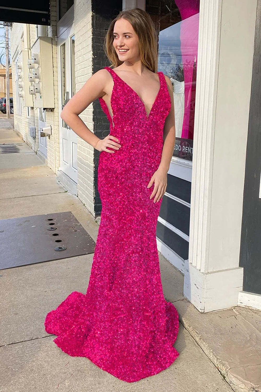 Dreamyannie Black Prom Dress Deep V-Neck Mermaid Formal Dress