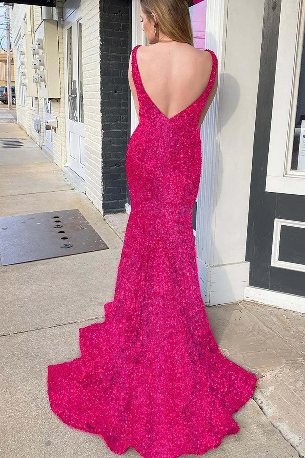 Dreamyannie Black Prom Dress Deep V-Neck Mermaid Formal Dress