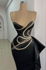 Dreamyannie Black Prom Dress Mermaid One Shoulder Sleeveless Formal Dress With Lace