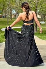 Dreamyannie Black Prom Dress One Shoulder Mermaid Long Formal Dress With Slit