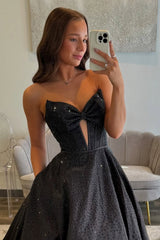 Dreamyannie Black Prom Dress Sweetheart A Line Formal Dress With Beadings