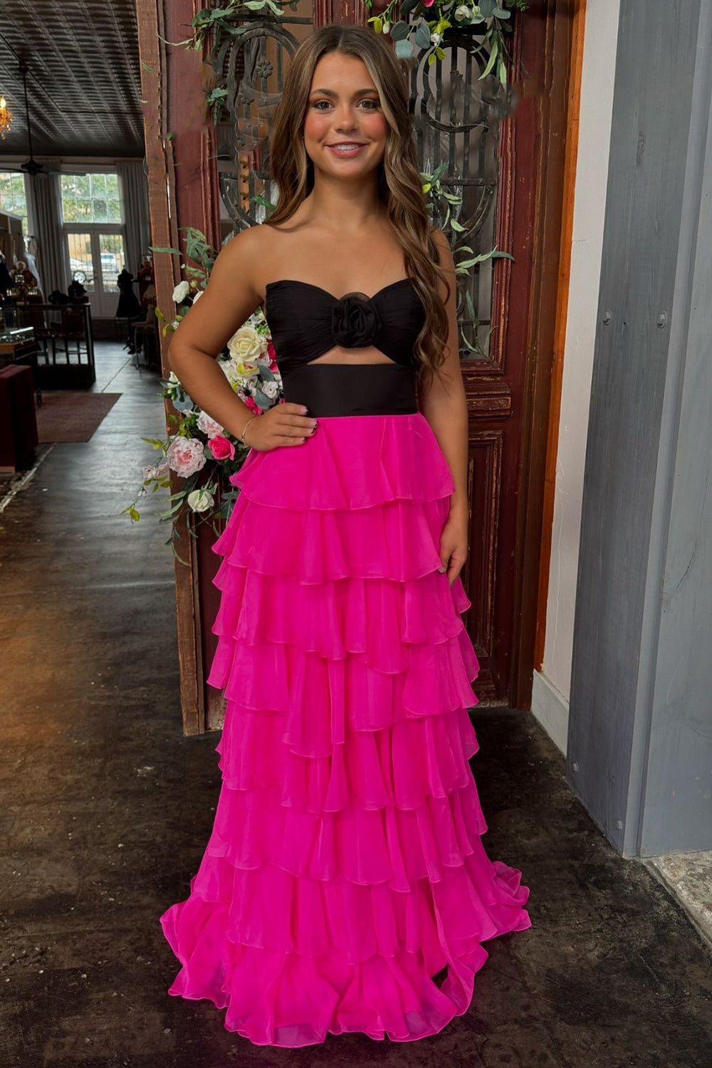 Dreamyannie Black Prom Dress White Prom Dress Sweetheart Ruffled Long Formal Dress With Slit