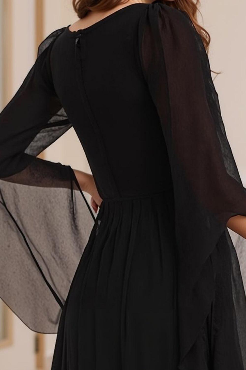 Dreamyannie Black V Neck Beaded Floor Length Mother Of The Bride Dress