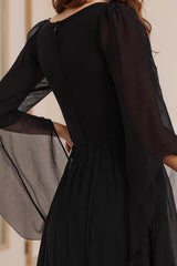 Dreamyannie Black V Neck Beaded Floor Length Mother Of The Bride Dress